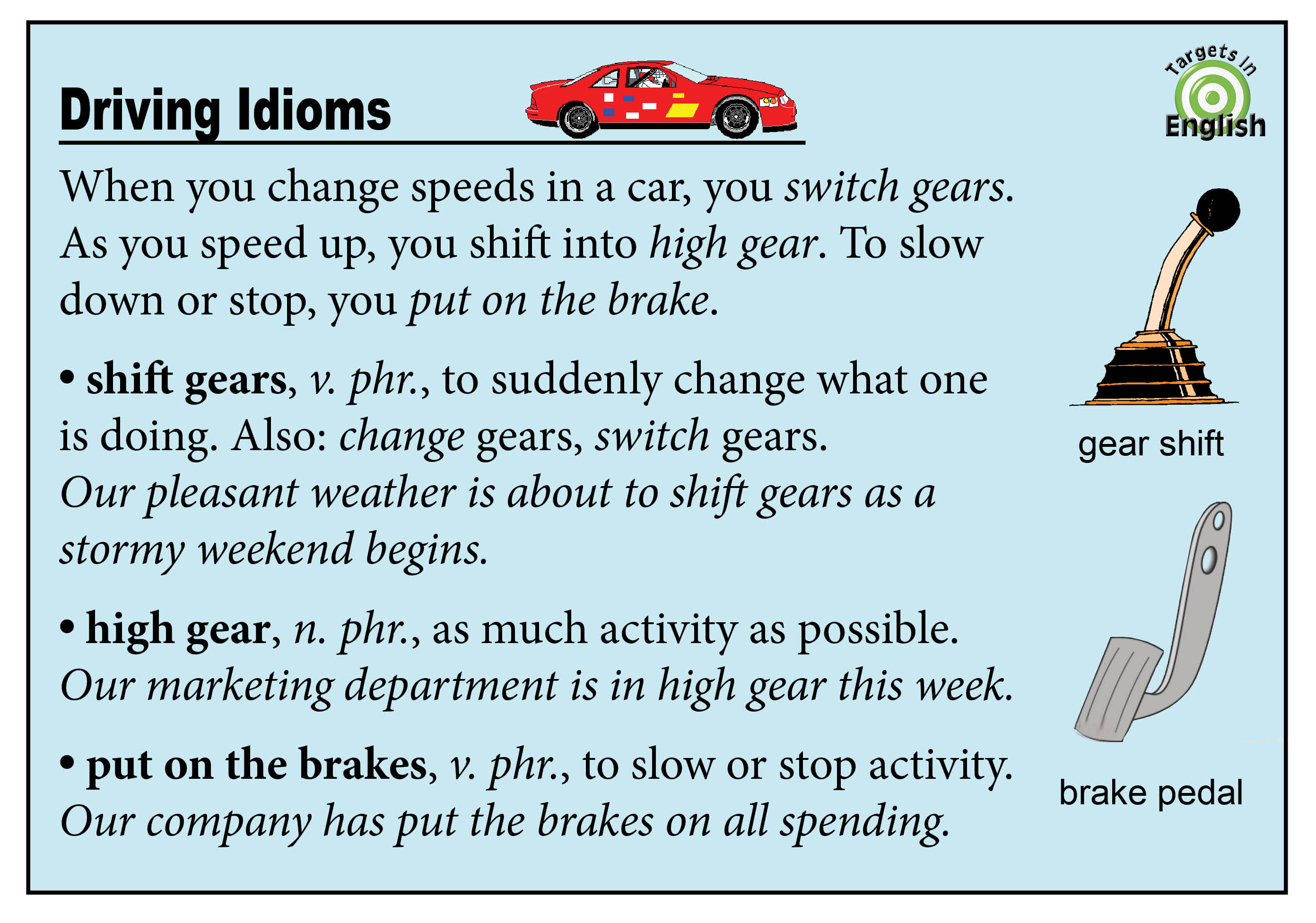 Driving Idioms: Put Learning Into High Gear – Targets In English Blog